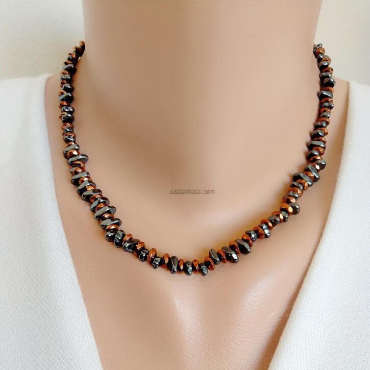 Silver bronze hematite necklace
