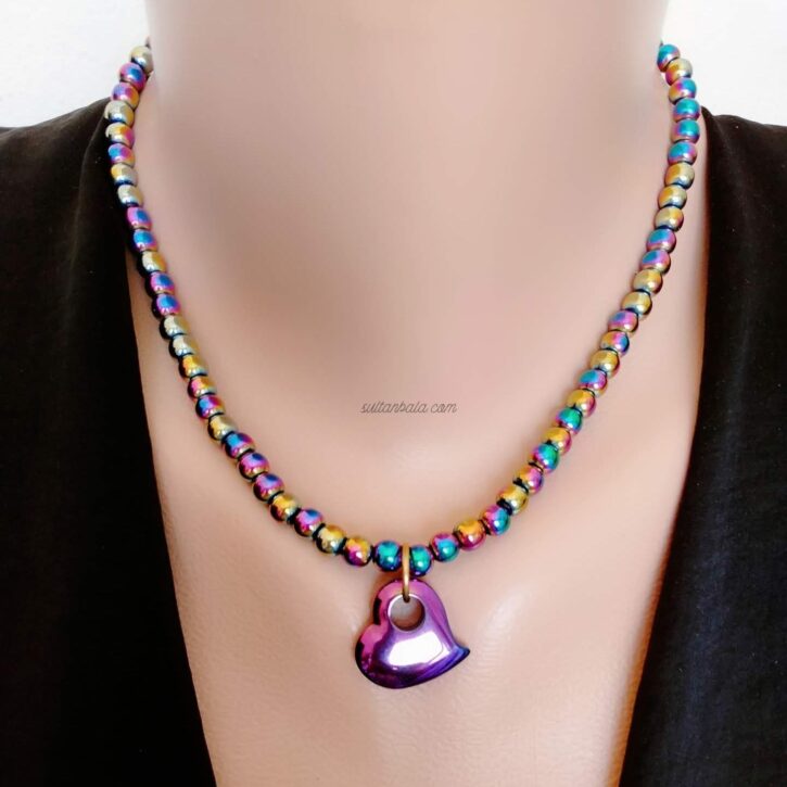 Hematite Rainbow Heart Necklace