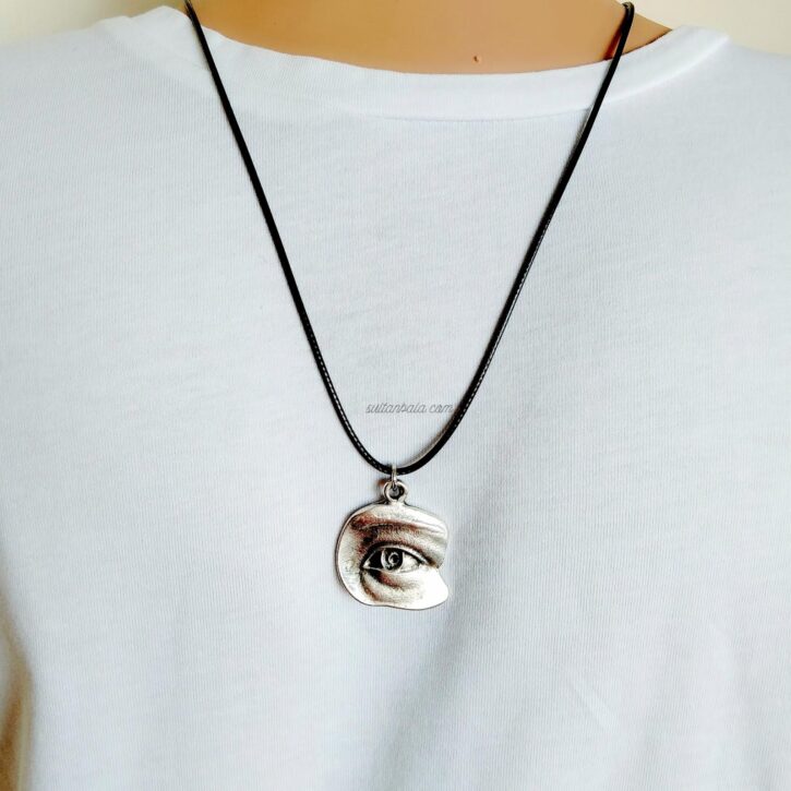 Silver Eye Pendant Necklace With Black Cord
