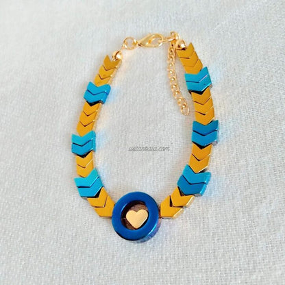 Blue Hematite Bracelet with hearth