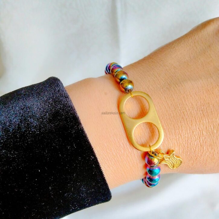 Rainbow Hematite Bracelet with Tulip Charm