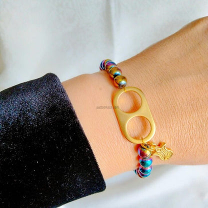 Rainbow Hematite Bracelet with Tulip Charm