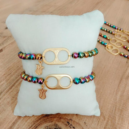 Rainbow Hematite Bracelet with Tulip Charm