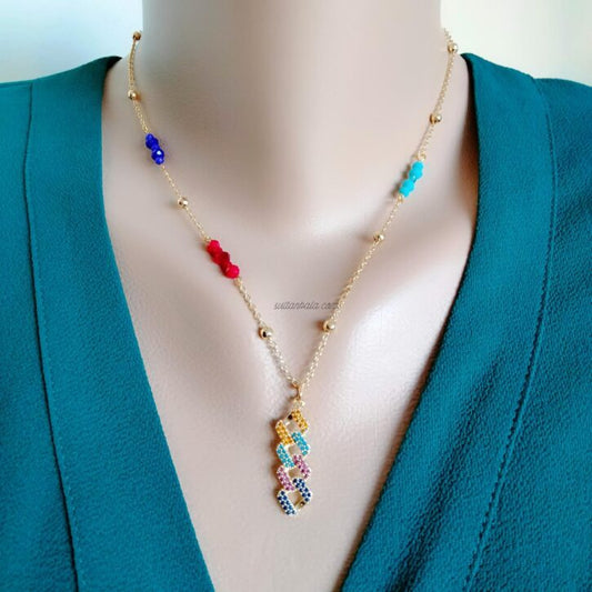 Minimalist Chain Necklace with Colored Zircon Charm