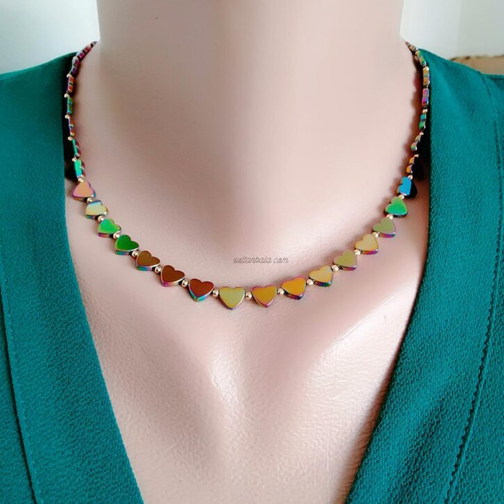 Rainbow Heart Hematite Necklace
