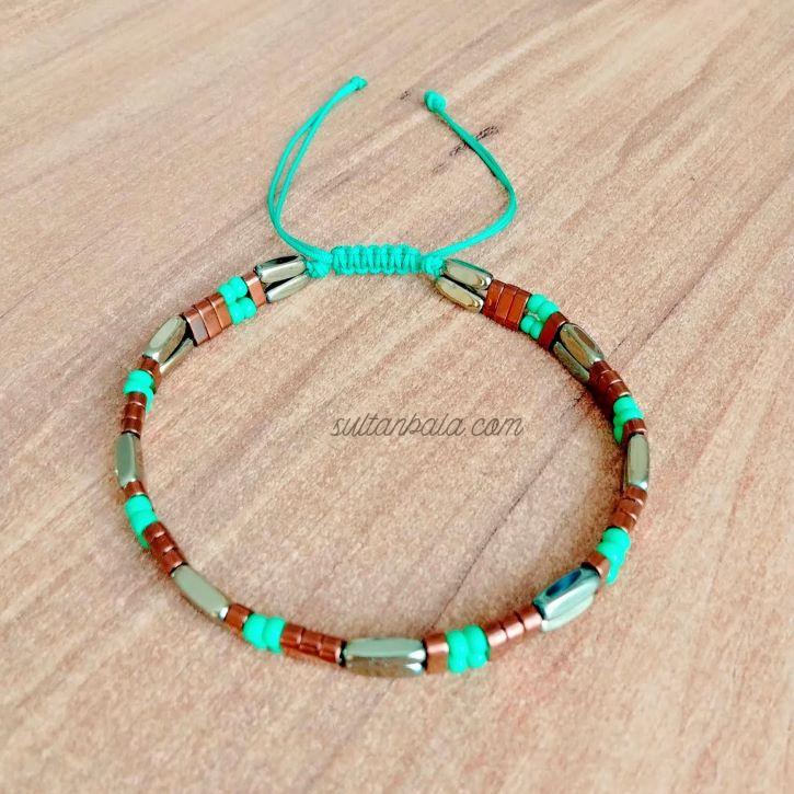 Hematite and Green Bead Bracelet For Men