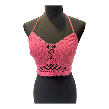 Handmade Crochet Halter Top | Adjustable Lace-Up Back | Boho Summer Crop Top | Beach Festival Top | Handmade Cotton