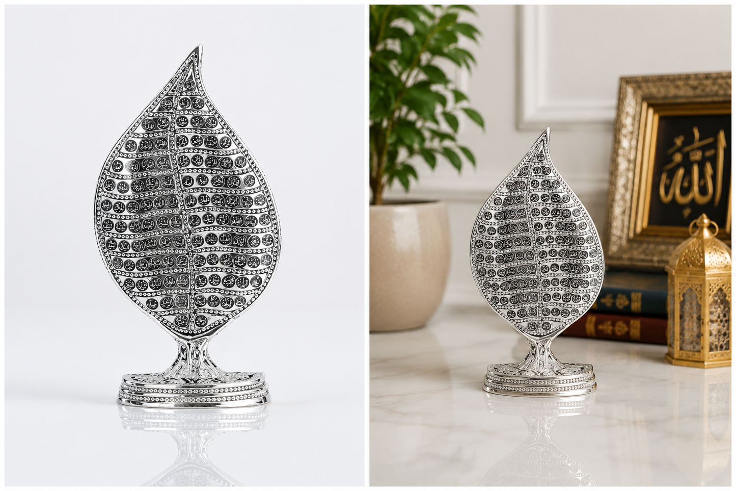 99 Names of Allah Tabletop Decor – Esma-ul Husna Silver Islamic Ornament