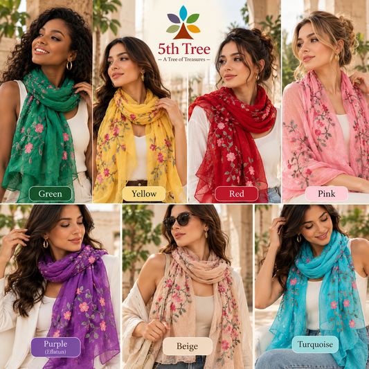 Embroidered Floral Scarf – Lightweight Headscarf & Shawl for Women