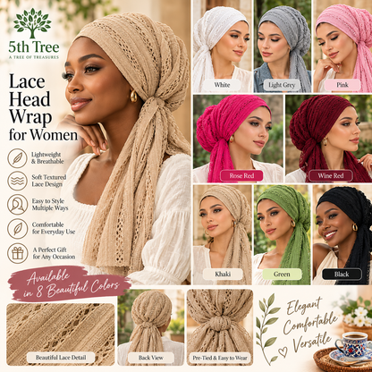 Women's Lace Pre-Tied long ,Soft Lightweight Head Wrap