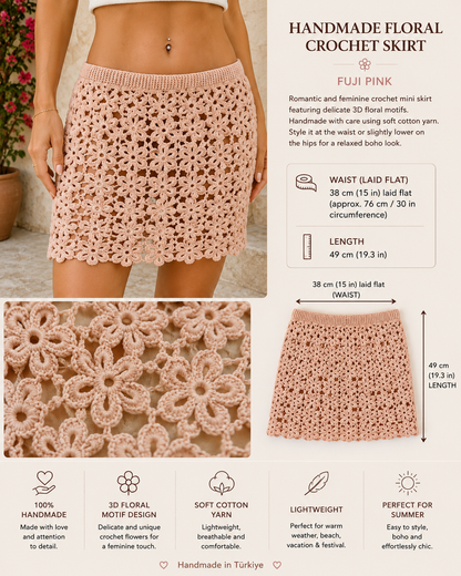 Handmade Floral Crochet Skirt – Women’s Boho Cotton Skirt | Fuji Pink