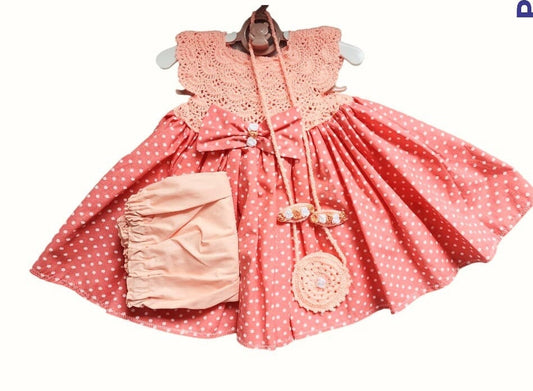 Girls Dress Special  Set White Polka Dot Orange Knit Top