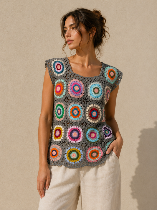 Handmade Granny Square Crochet Tank Top – Colorful Boho Vest | Handmade in Türkiye