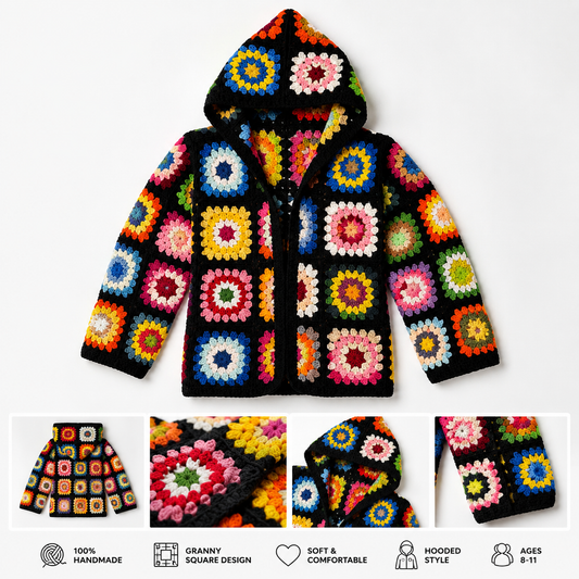 Granny Square Hooded Cardigan for Girls