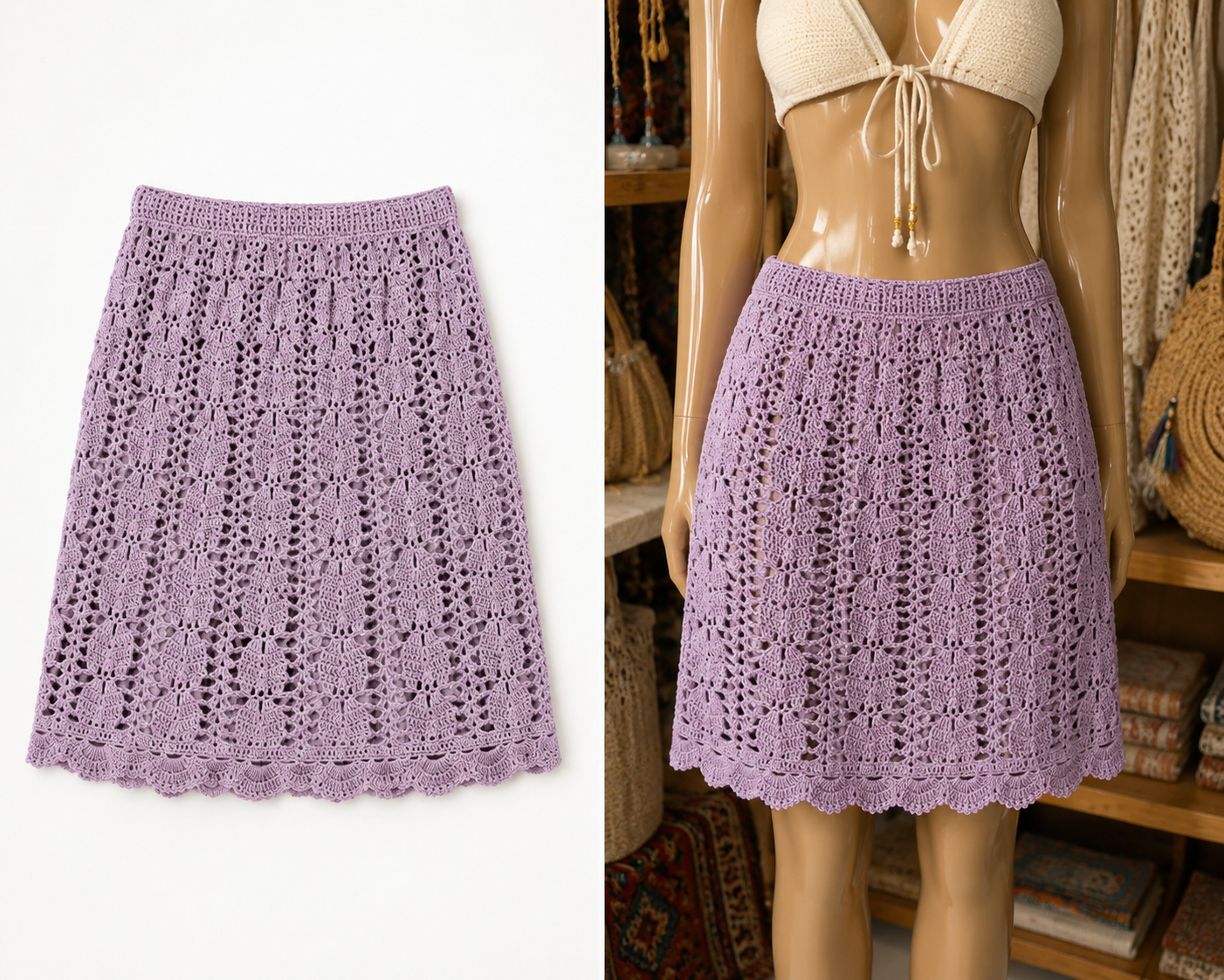 Handmade Lilac Crochet Lace Skirt – Women’s Boho Summer Skirt | S–M | Artisan Crochet
