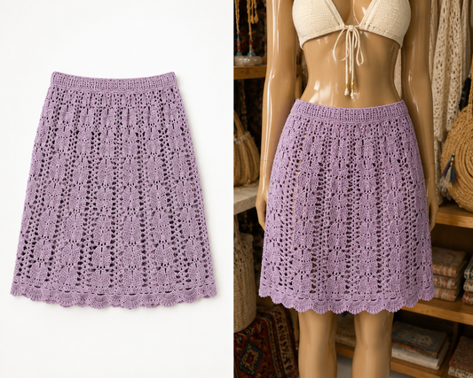 Handmade Lilac Crochet Lace Skirt – Women’s Boho Summer Skirt | S–M | Artisan Crochet