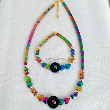 Heart Hematite Necklace and Bracelet Jewelry Set
