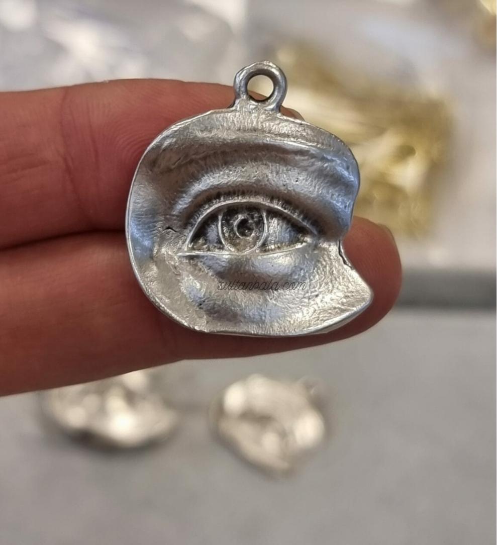 Silver Eye Pendant Necklace With Black Cord