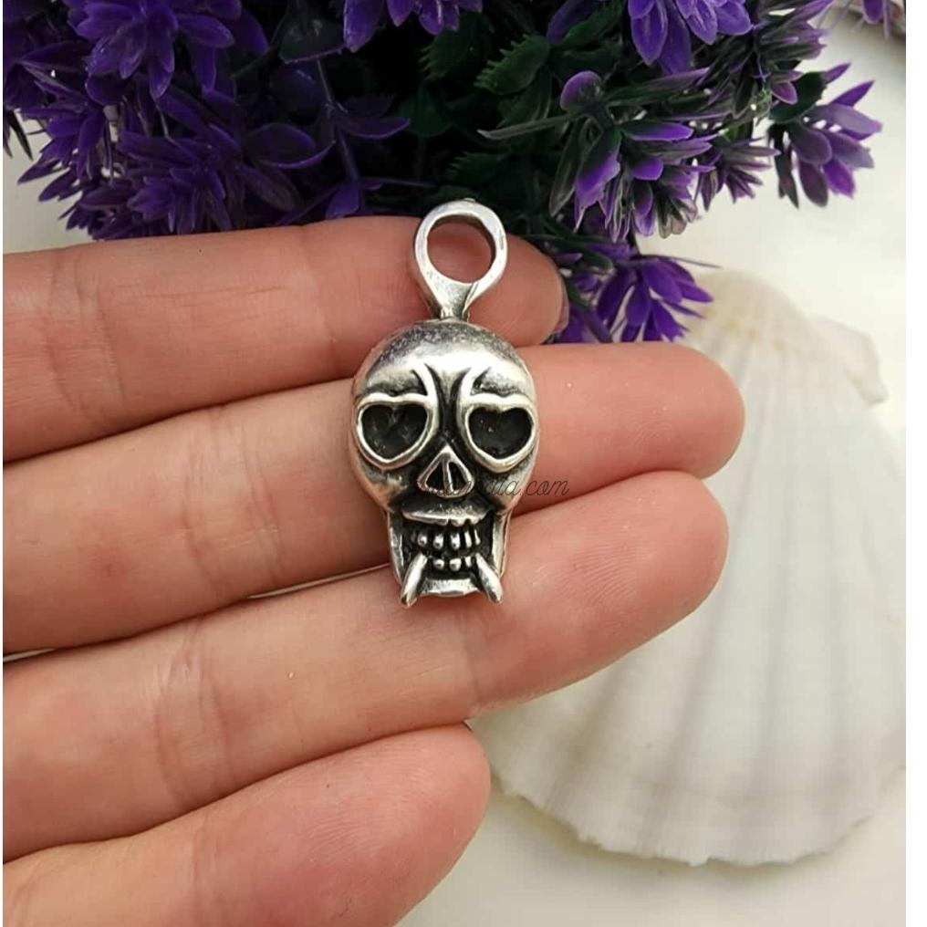 Silver Skull Pendant Necklace With Black Cord