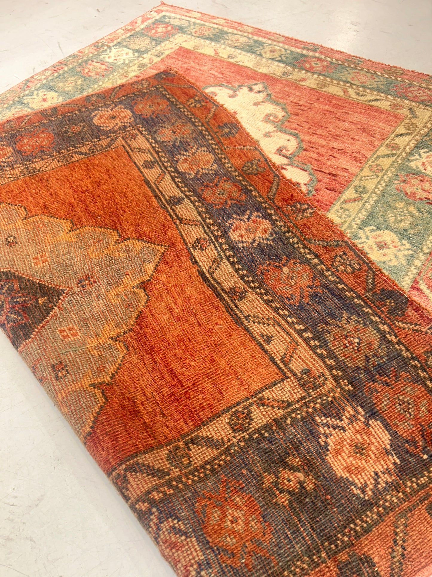 Vintage Turkish Wool on Wool Konya Rug – 3’7”x5’5” Hand-Knotted Anatolian Carpet | Red & Green Tones | Bohemian & Classic Decor - No 11