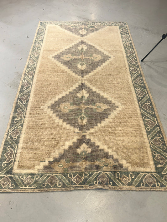 No 18 Semi-Antique Turkish Wool on Wool Rug – 3x5.5 ft Hand-Knotted Kars Style Carpet | Neutral Earthy Tones | Boho & Minimalist Decor
