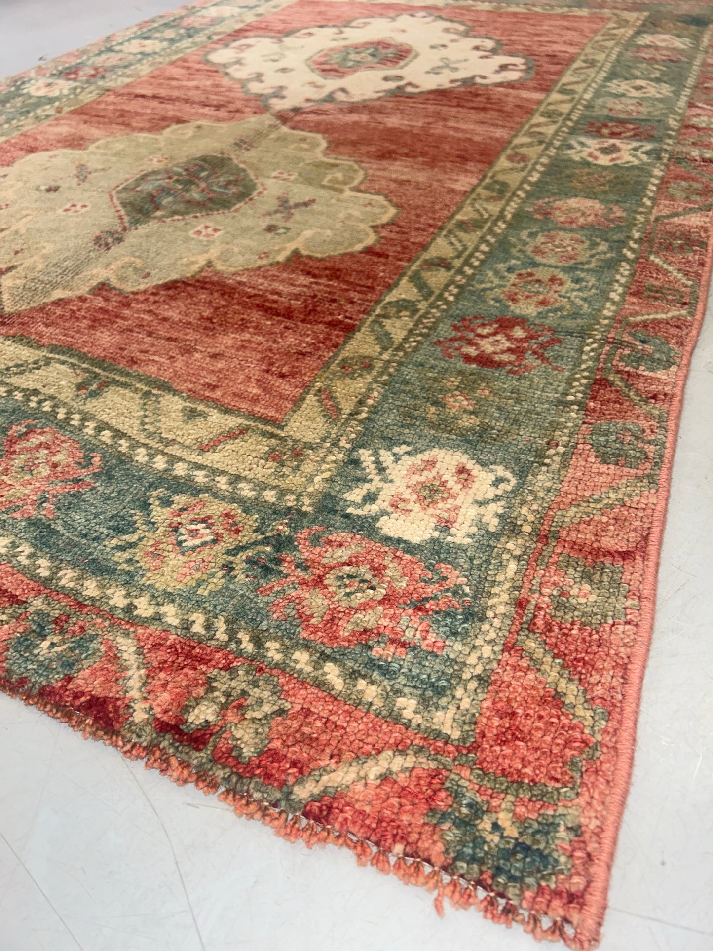 Vintage Turkish Wool on Wool Konya Rug – 3’7”x5’5” Hand-Knotted Anatolian Carpet | Red & Green Tones | Bohemian & Classic Decor - No 11