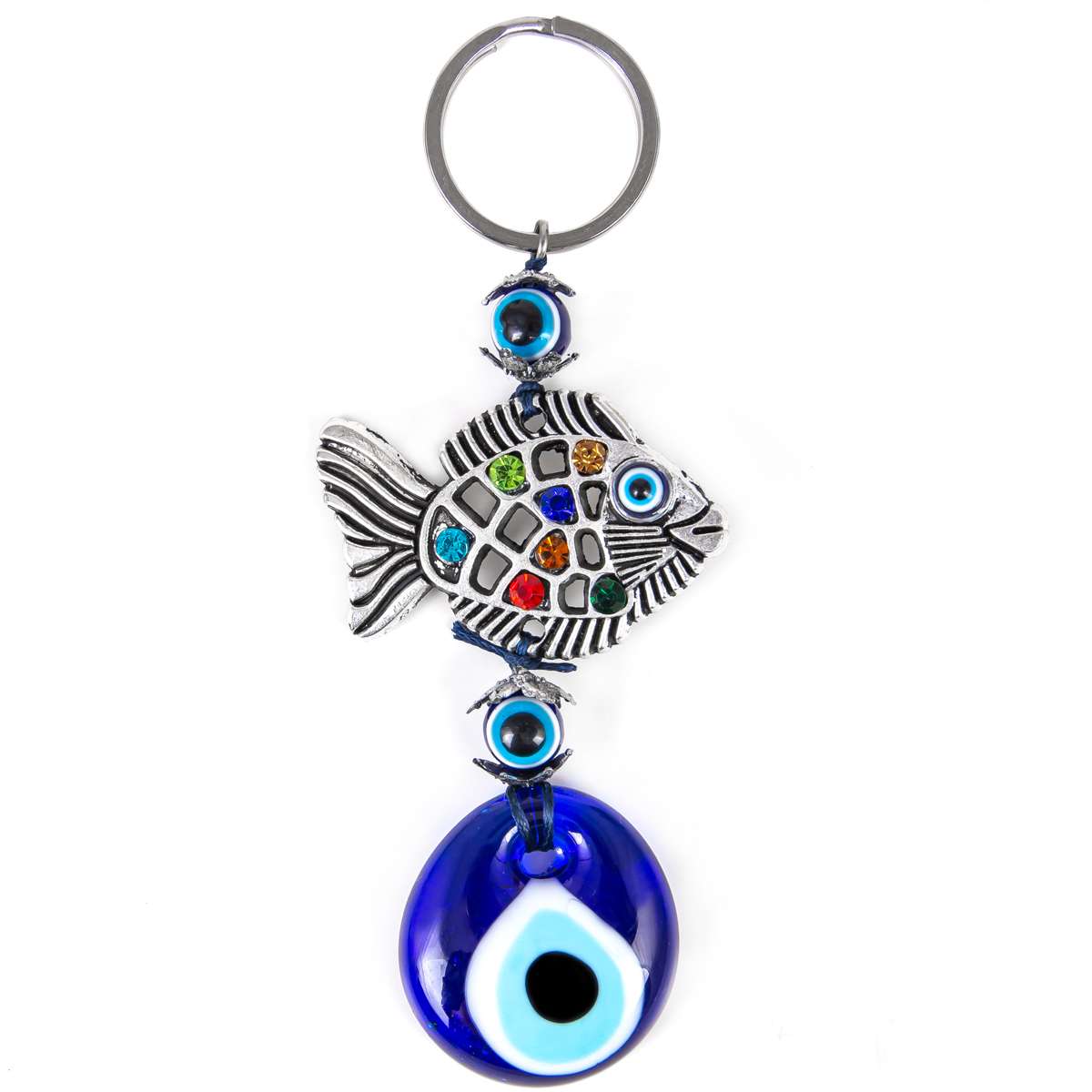 Evil Eye Metal Fish Keychain