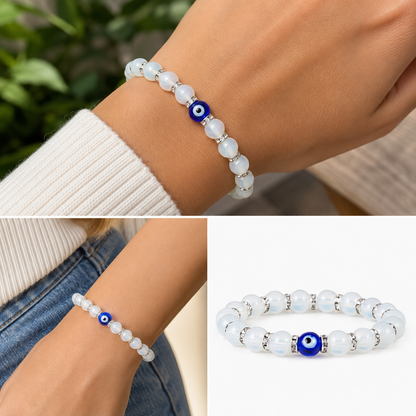 8mm Moonstone-Style Beaded Bracelet | Adjustable Bracelet