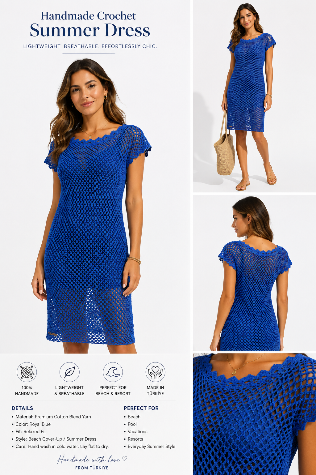 Handmade Royal Blue Crochet Summer Dress