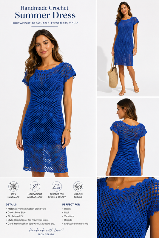 Handmade Royal Blue Crochet Summer Dress