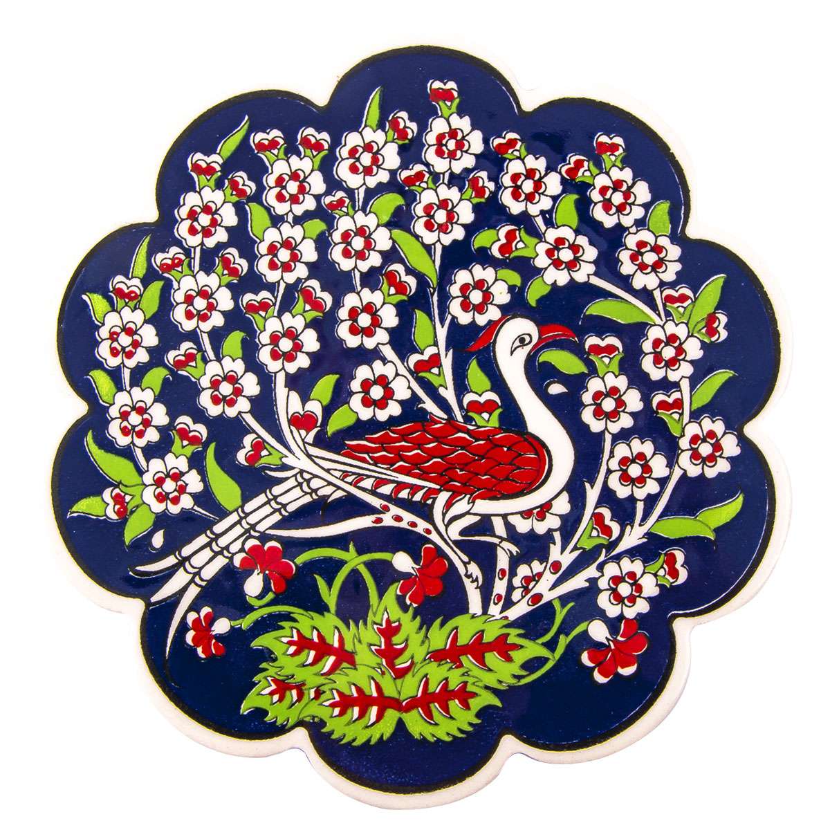Turkish Ceramic Trivet – Handmade Hot Pot Stand – 16 cm Decorative Kitchen Tile