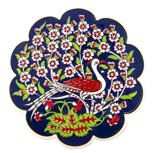 Turkish Ceramic Trivet – Handmade Hot Pot Stand – 16 cm Decorative Kitchen Tile