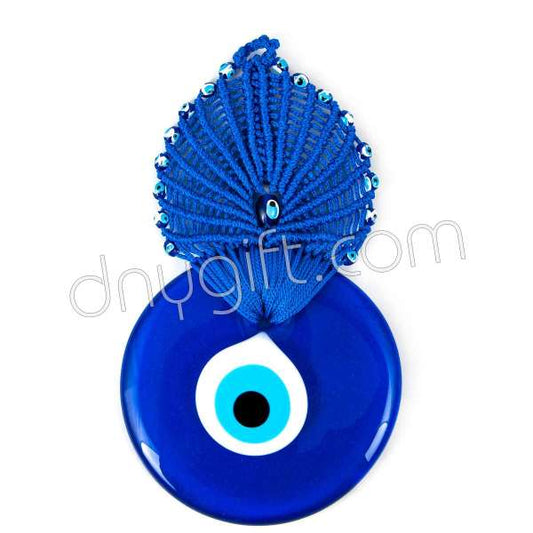 Extra Large Turkish Evil Eye Wall Hanging – Handmade Peacock Nazar Boncuk Glass Decor  Size: 20 × 10.5 × 0.5 cm / 7.87 × 4.13 × 0.20 in Weight: 230 g / 0.51 lb Colors: Pink / Navy Blue