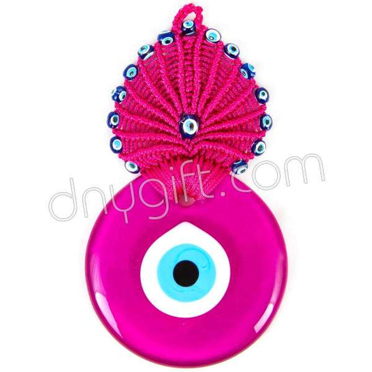 Extra Large Turkish Evil Eye Wall Hanging – Handmade Peacock Nazar Boncuk Glass Decor  Size: 20 × 10.5 × 0.5 cm / 7.87 × 4.13 × 0.20 in Weight: 230 g / 0.51 lb Colors: Pink / Navy Blue