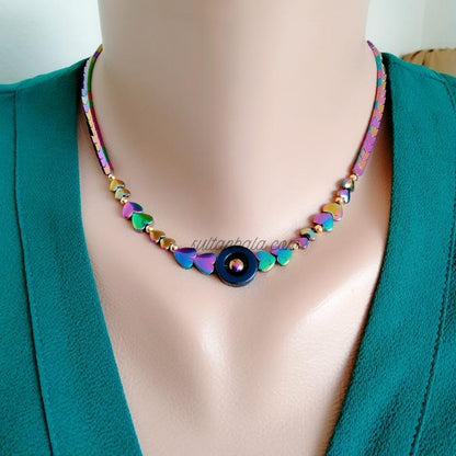Heart Hematite Necklace and Bracelet Jewelry Set