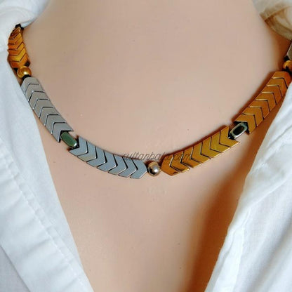 Silver and Gold Hematite Unisex Necklace