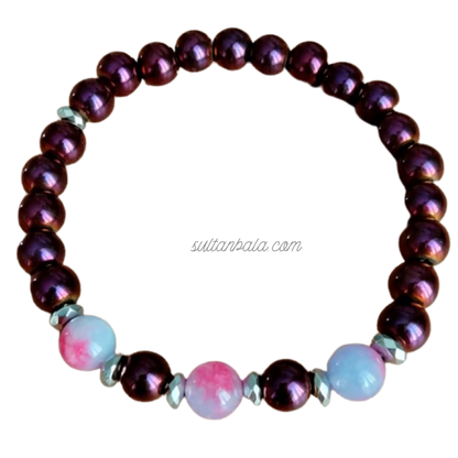 Pink Jade and Purple Hematite Bracelet