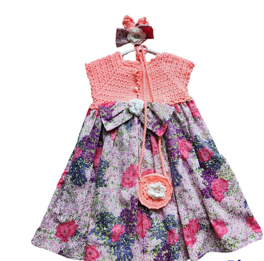 Toddler Knit Girl's Dress with Floral Pattern