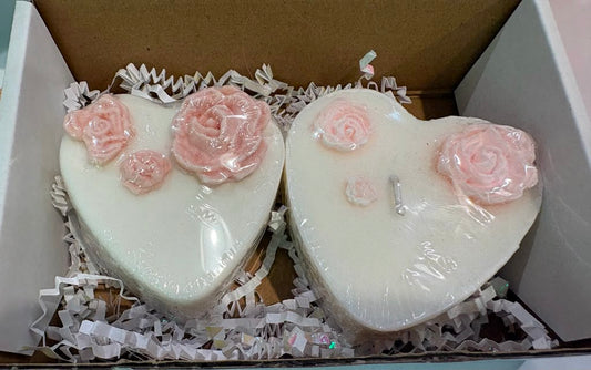 Rose scented heart shaped soap and candle set handmade gift
