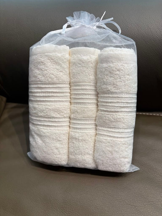 Set of 3 small soft cotton towels for spa and self care gift