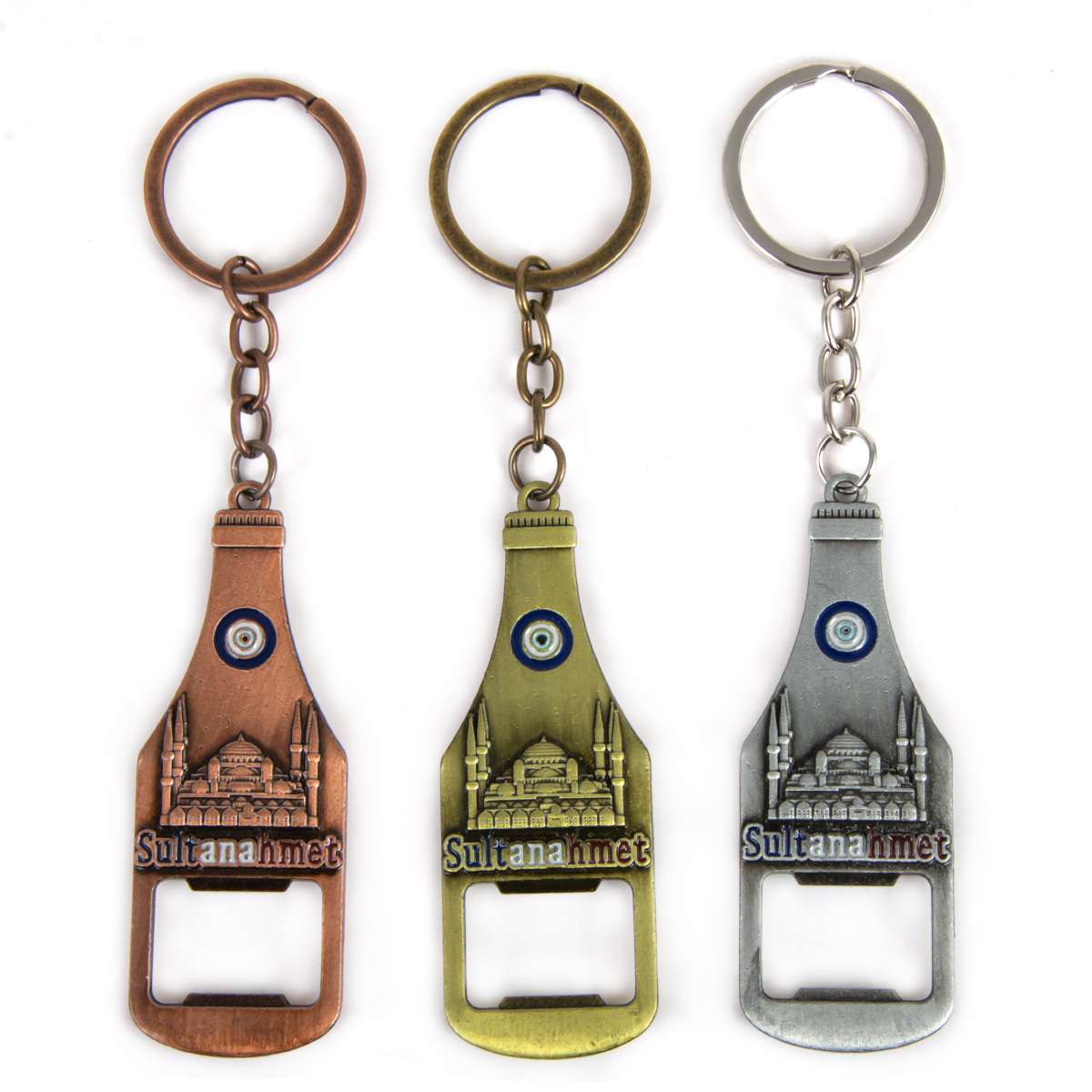 Sultanahmet Mosque Bottle Opener Keychain – Metal Turkish Souvenir | Silver, Bronze, Gold