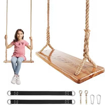 Wooden Tree Swing, 250lb Heavy-duty Wooden Swing with Adjustable Hemp Rope, Waterproof