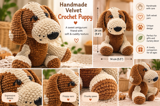 Handmade Velvet Crochet Puppy – Amigurumi Dog – 24 cm