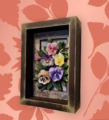 3D Wood Relief, Bunch of violet Flowers