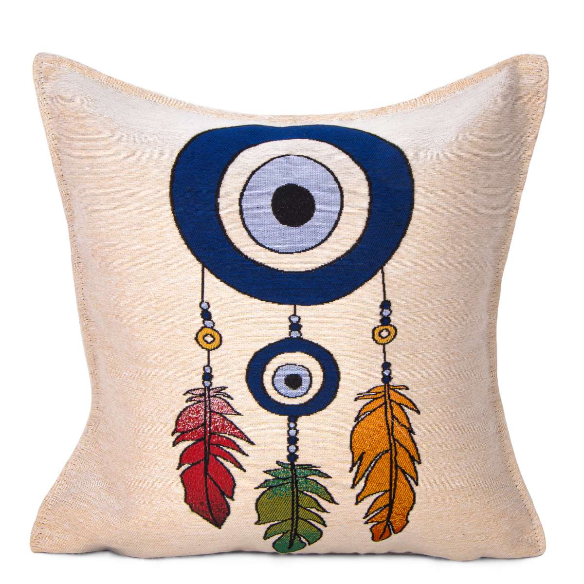 Evil Eye Woven Tapestry Pillow Cover – 18" x 18" Decorative Cushion Cover