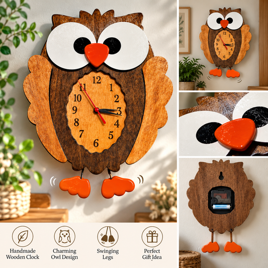 Swinging Pendulum Fat  Owl Wall Clock  Brown