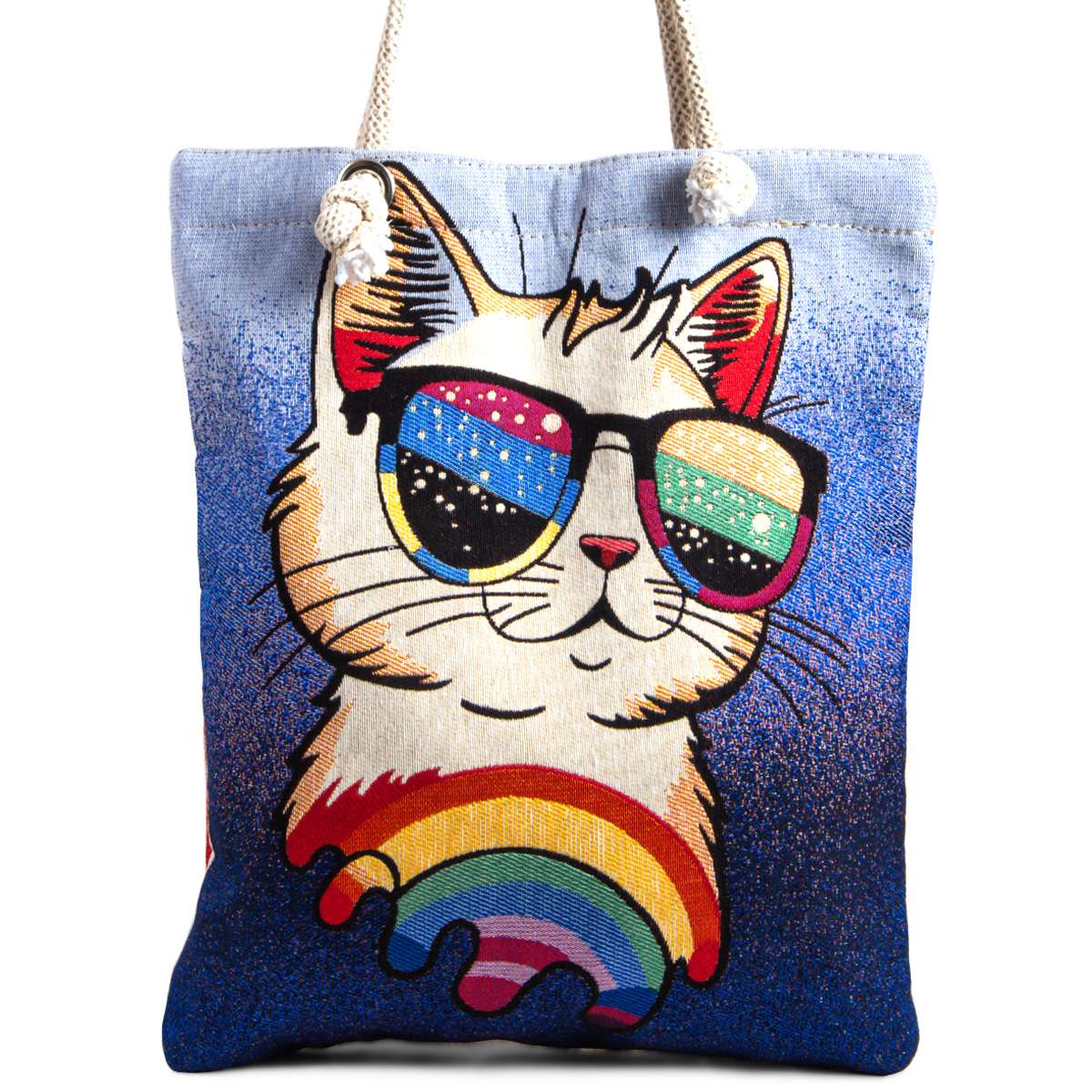 Cat Tapestry Tote Bag – Colorful Woven Cat Lover Shoulder Bag