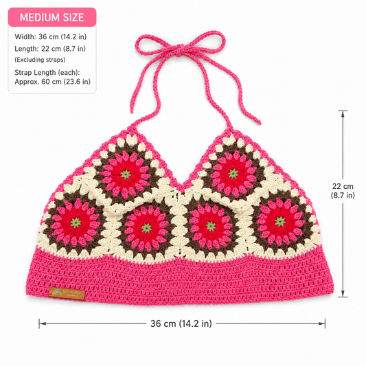 Handmade Crochet Granny Square Bikini Top | Adjustable Halter Boho Bralette | Medium Size | 2 Colors