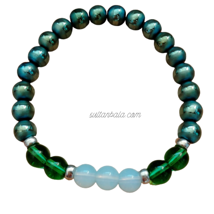 Green Onix, Moonstone and Hematite Bracelet