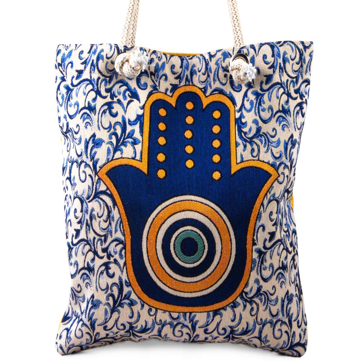 Turkish Evil Eye & Hamsa Tapestry Tote Bag – Woven Nazar Shoulder Bag